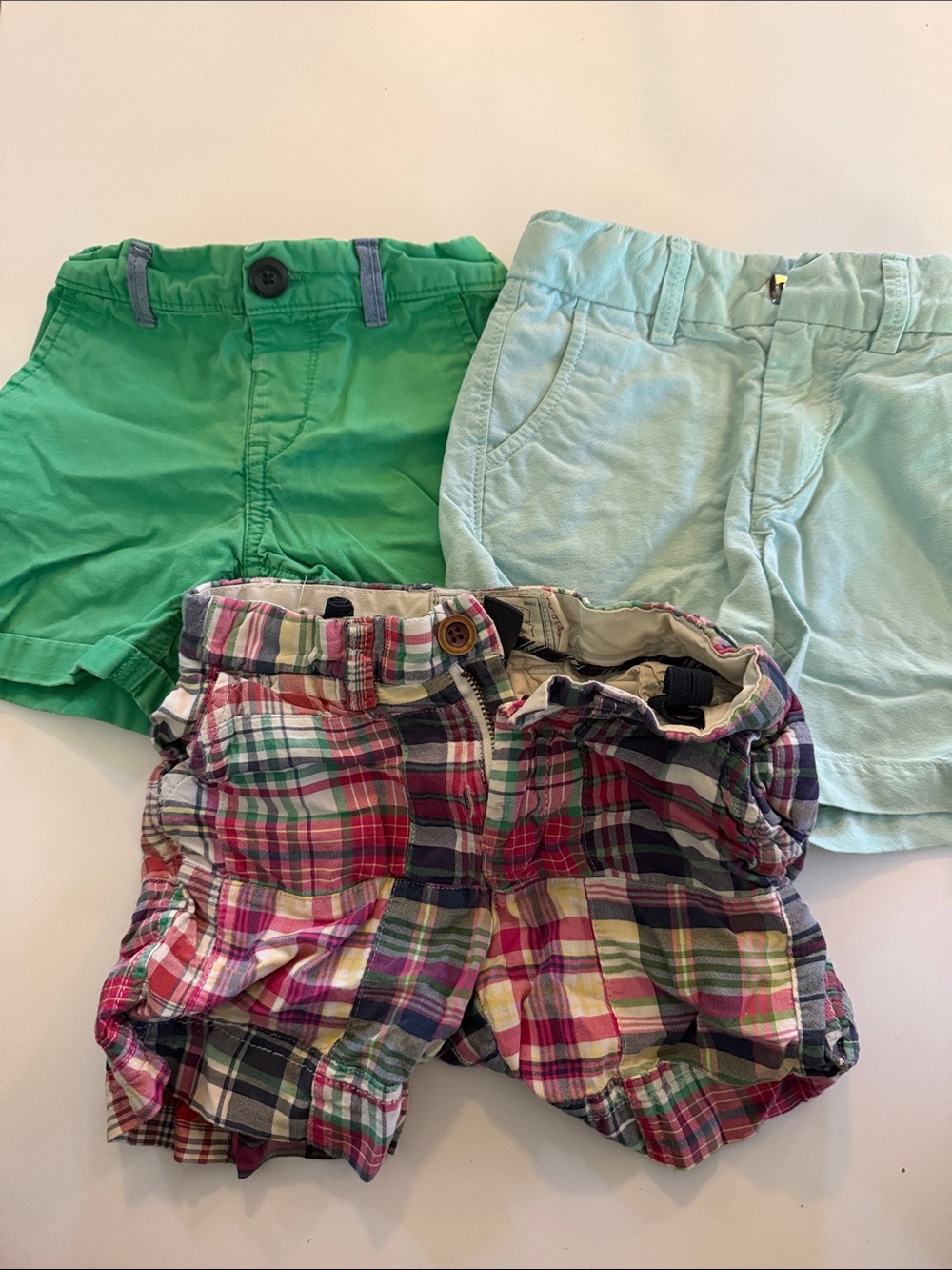 GAP Kids Shorts Trio - Green, Light Blue & Multi Plaid